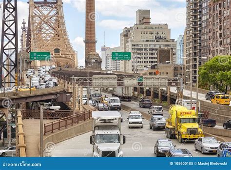 Traffic At The Exit Of The Ed Koch Queensboro Bridge Editorial Image