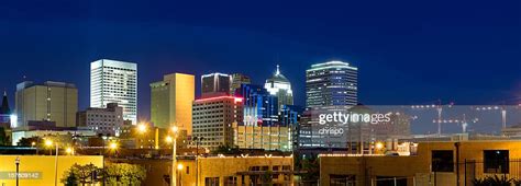 Panoramic View Of Oklahoma City Skyline At Dusk High Res Stock Photo