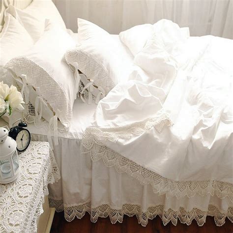 White Lace Princess Bedding Sets Luxury 4pcs Ruffles Bedspread Solid