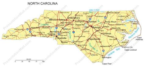 North Carolina Powerpoint Map Counties Major Cities And Major Highways