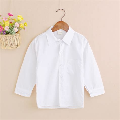 Summer Pure White Simple Kids Boy Shirts Long Sleeve 100 Cotton Baby