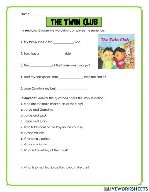 The Twin Club Worksheet For Students To Practice Reading And Writing