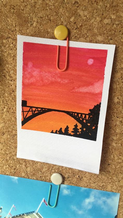 Watercolour Polaroid Sunset Diy Art Painting Small Canvas Art Diy