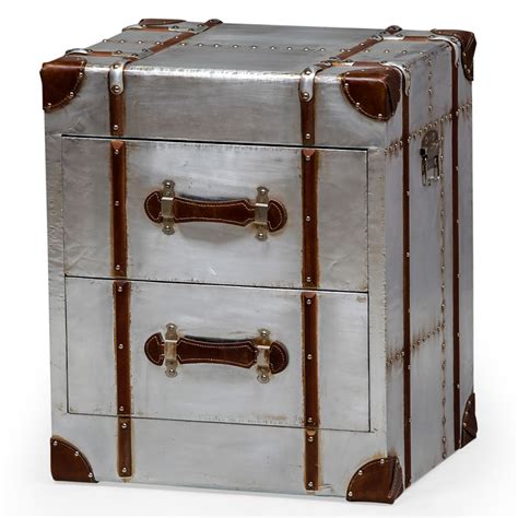 Industrial Travel Trunk Silver 2 Drawer Cabinet Trunk Style Drawers