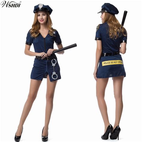 New Blue Women Sexy Police Officer Cosplay Costume Cops Fancy Dress