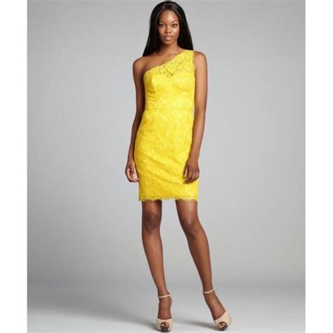 Bcbg Max Azria Yellow One Shoulder Lace Dress Size 12 Fashion