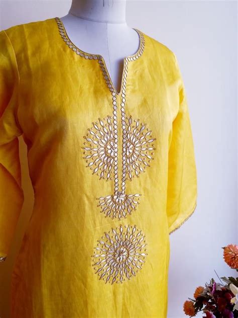 Yellow Gota Patti Kurta Kurti Neck Designs Dress Neck Designs Fashion