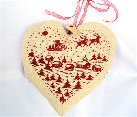 Items Similar To Christmas Heart Handmade Embroidered Ornament Decor