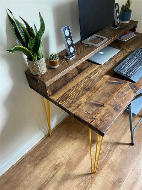 Rustic Computer Desk And Monitor Shelf Rustic Desk Yellow Etsy
