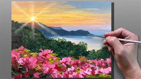Acrylic Painting Mountain Lake Flowers Correa Art YouTube