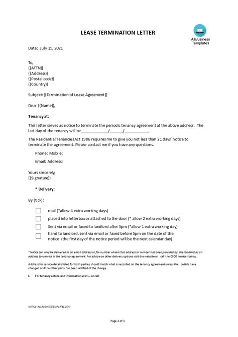 Notice Of Lease Termination Letter From Landlord To Tenant For Your Images And Photos Finder