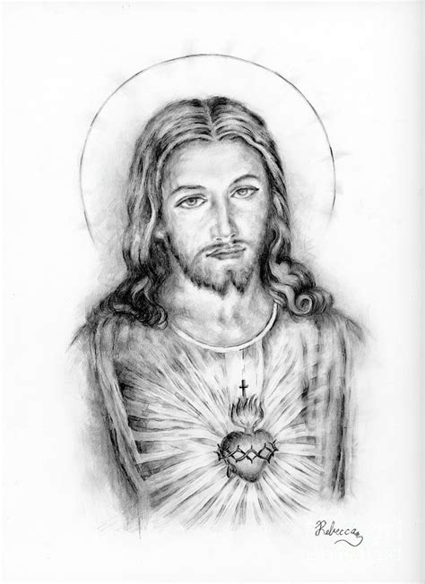 The Sacred Heart Of Jesus Christ Drawing Drawing By Rebecca Mike Pixels