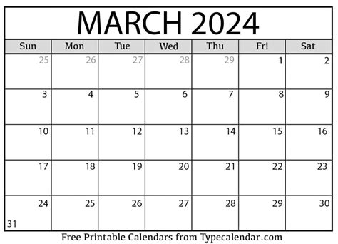 Blank Monthly Calendar Printable March 2024 Karin Marlene