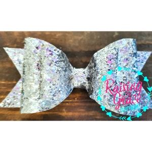 Double Stacked Glitter Faux Leather Hair Bow All One Color Etsy