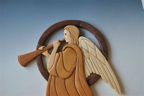 Angel Wood Sculpturewood Mosaicintarsia 22 By 14 Etsy