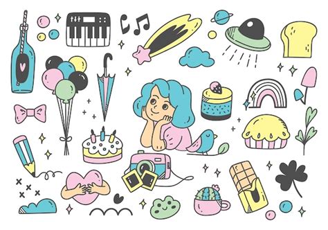 Premium Vector Cute Girl Sticker Cartoon Illustration Doodle Badges