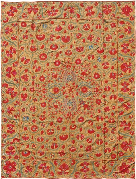 Antique Uzbek Suzani Silk Ebmroidery On Cotton 19th C Bukhara