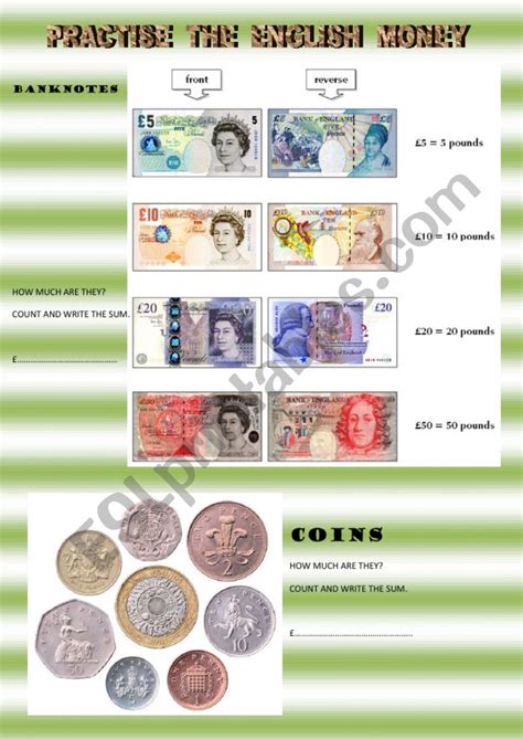 british money esl worksheet  musicangela
