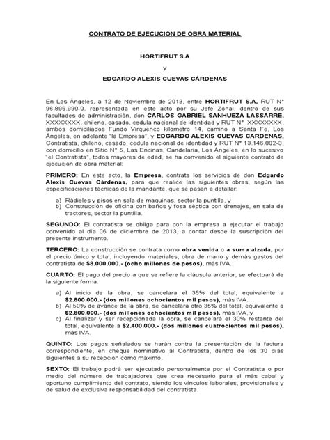 Contrato De Ejecucion De Obra Material Edgardo Cuevas Pdf Derecho
