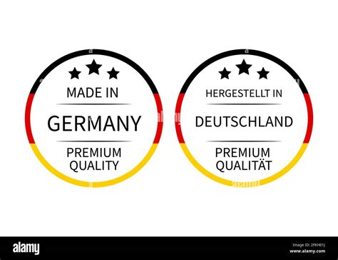 Made In Germany Round Labels In English And In German Languages