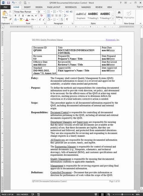 Iso Work Instruction Template Awesome Documented Information Control