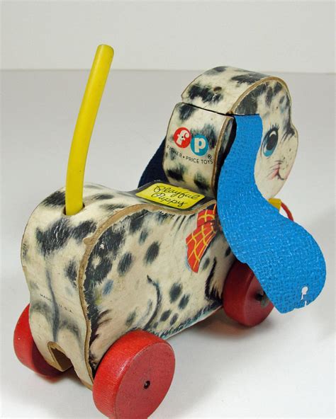 Vintage Fisher Price Wood Dog Pull Toy 60s By Retrofitstyle