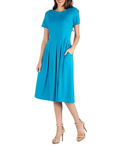 24seven Comfort Apparel Midi Dress With Short Sleeves And Pocket Detail And Reviews Dresses