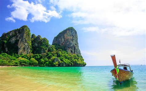 Download Wallpapers Krabi 4k Sea Summer Thailand Boat Asia For