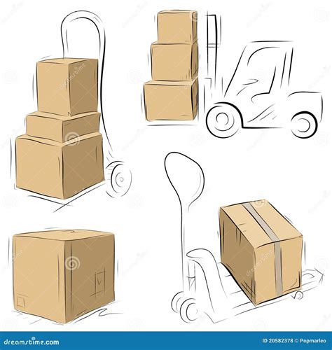 Storehouse Carts Sketch With Cardboard Boxes Stock Vector