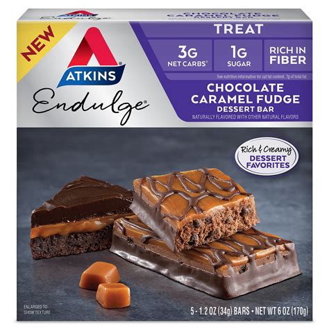 Atkins Endulge Treat Chocolate Caramel Fudge Dessert Bar Keto