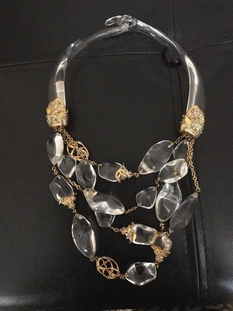 Alexis Bittar Rare Collectable Clear Crystal Lucite Gold Statement