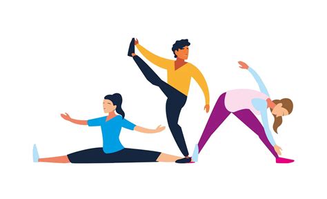 People Doing Stretching And Strength Exercise 1915369 Vector Art At