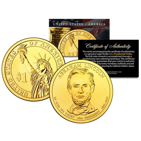 24k Gold Plated 2010 Abraham Lincoln Presidential 1 Dollar Us