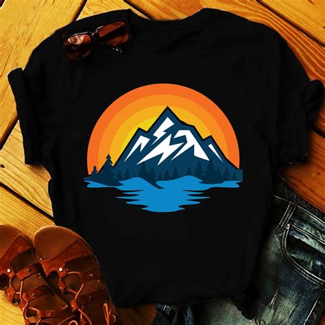 Mountain Trees Lake Retro Sunset T-Shirts Cabin Vibes & | Etsy
