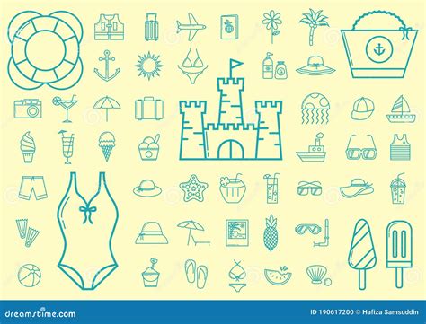 Collection Of Summer Icons Vector Illustration Decorative Design Stock