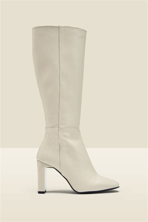 bailey cream leather knee high heeled boot
