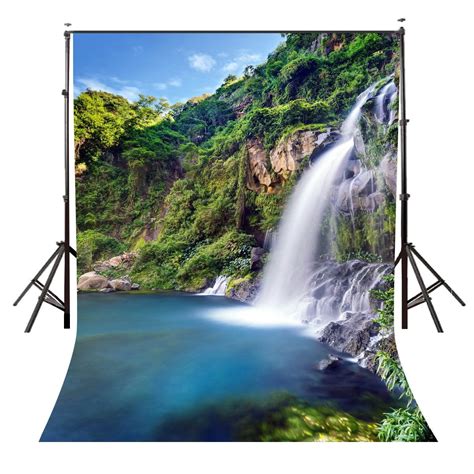 5x7ft Green Mountains And Rivers Waterfalls Photo Background Studio