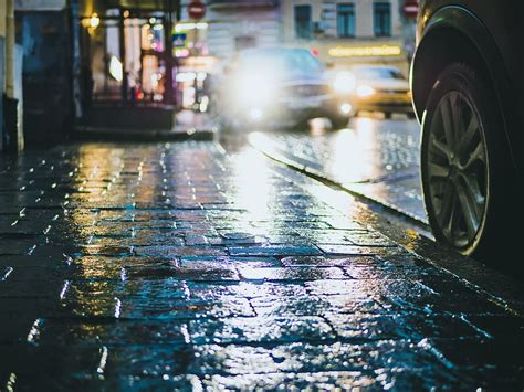 Hd Wallpaper Photography Of Street During Rainy Day Blurred