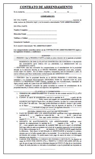 A Document With The Words Contrato De Arremento Written In Spanish On It