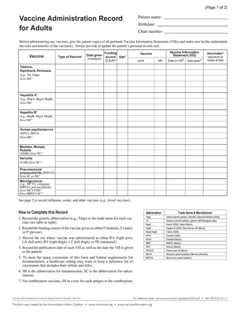 Fillable Pediatric Immunization Record Form Printable Forms Free Online