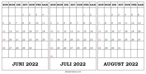 Kalender Juni Bis August 2022 Kostenlos Drukbare Kalender