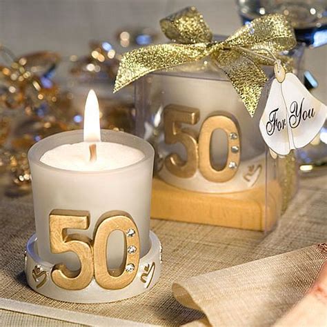 Golden 50th Anniversary Candle Favors W Sculpted Base 50th