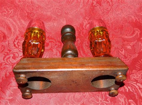 Vintage Mid Century Amber Salt And Pepper Shakers Chrome Etsy