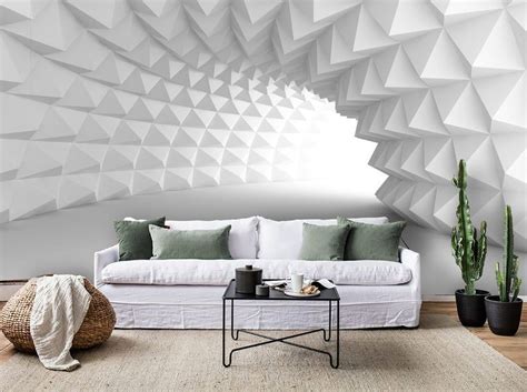 3d White Abstract Geometric Whirl Tunnel Wallpaper Mural Peel Etsy