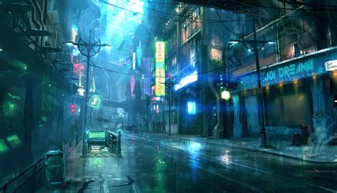 Download 1920x1080 Cyberpunk Futuristic City Raining Street Lights