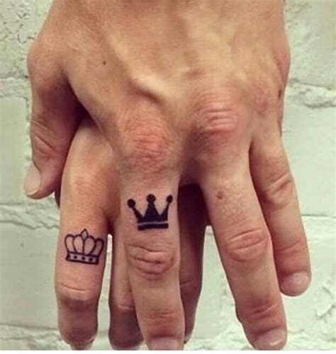 Awesome crown finger tattoos for girls. King & Queen Tattoos | His & Hers Couple Crown Tattoo Ideas