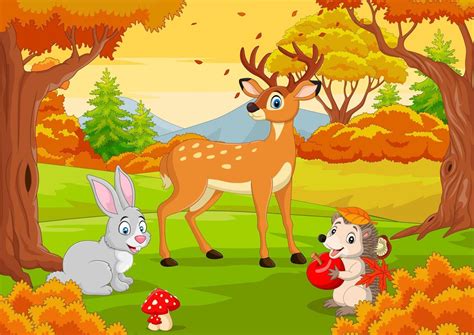 Dibujos Animados De Animales Salvajes En El Bosque De Otoño 7270845