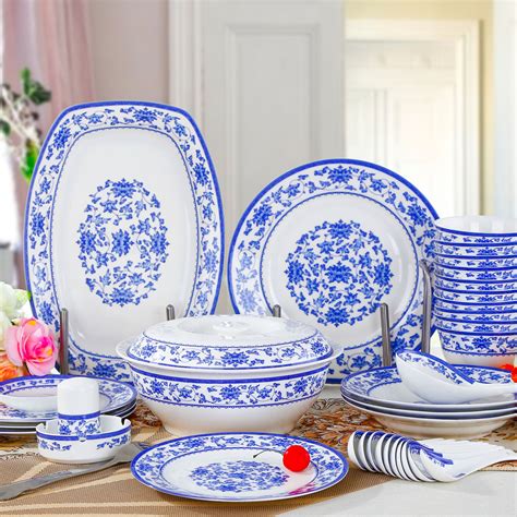 56 Quality Blue And White Glaze Bone China Dinnerware Set