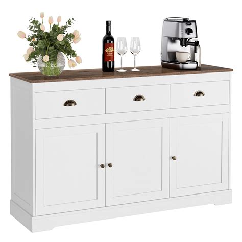 Buy Keyluv White Buffet Cabinet Storage Sideboard Farmhouse Server Bar Wine Cabinet With 3