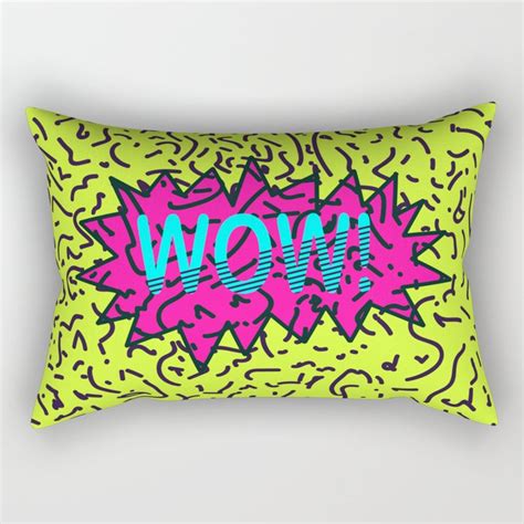 Neon Retro 80 S 90 S Scribbled Wow Typography Rectangular Pillow By Blackstrawberry Society6